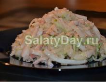 Royal salad Neptune - a classic recipe with squid and red caviar
